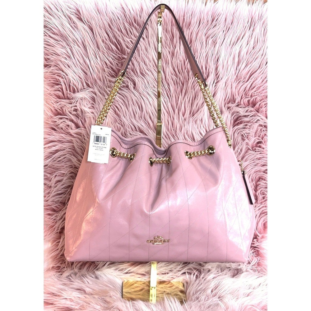 NEW Coach Evelyn Quilted Leather Shoulder Bag Carnation Pink Gold Chain CDR00